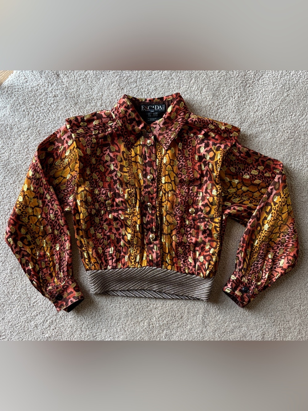 Escada Multicolor Animal Print Cropped Blouse